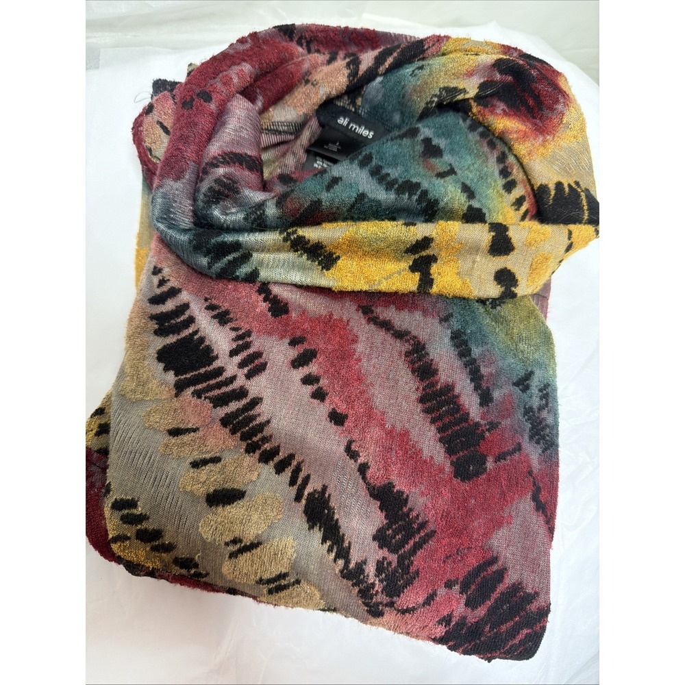 Ali Miles Multi Color 3/4 Sleeve Mock Turtleneck Soft Woman's Size L Art Sweater